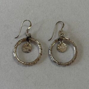 TW 925 Sterling Silver Boho Twisty Open Circle Charm Dangly Earrings